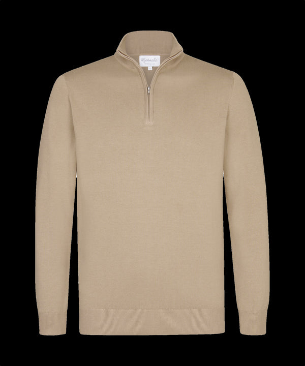 Lichtbeige trui met halflange zip